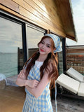 DAIIIBABYYY  -  Design Sense Niche Girl Sleeveless Short Style Small Fresh Blue Checkered Headband 2025 New Women Summer Slimming Dress