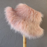 Daiiibabyyy  Winter Oversize Luxury Fluffy Raccoon Fur Bucket Hats for Women Retro Plush Warm Fisherman Hat Wide Brim Thickened Panama Cap