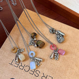 Daiiibabyyy  Natural Stone Necklace with Water Droplet Pendant for Women Adjustable Long Sweater Chain