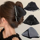 DAIIIBABYYY  -  Elegant Large Rhinestones Bow Hair Claw Crab Pearls Hairpins Women Girls Sweet Hair Ornament Hair Clips Fashion Hair Accessories