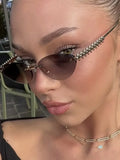Daiiibabyyy  Fashion Trendy Retro Cat Eye Sunglasses Women Luxury Designer Vintage Style Chic Frameless Metal Small Triangle Eyewear