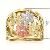 Daiiibabyyy  Vintage Bohemian Style Handmade Carved Flower Hollow Ring Suitable for Women's Daily Vacation Style Exquisite Jewelry Accessorie
