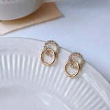 Daiiibabyyy  Minimallist Hollow Double Circle Cross Geometric Stud Earrings Temperament Fashion Jewelry For Women Daily Wearing