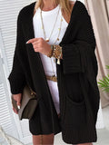 Daiiibabyyy  Women Loose Batwing Sleeve Knit Cardigan Hollow Long Sweater Coat with Pockets