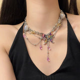 DAIIIBABYYY  -  New Colorful Stereoscopic Butterfly Pendant Necklace for Women Girls Fashion Handmade Beaded Clavicle Necklace Jewelry Gifts