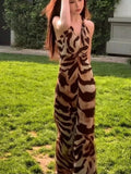 Daiiibabyyy  New Leopard Print Halter Maxi Dress Women 2026 Vestidos De Mujer Temperament Backless Sexy Robe Sleeveless Bodycon Party Dresses