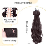 Daiiibabyyy  16inch Wavy Hair Ponytail Extensions Wig Synthetic Natural Wavy Claw Clip in Ponytail Hairpiece for Women Girls Daily Party Use