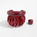 Daiiibabyyy  Exaggerated Wine Red Resin Wide Cuff Bangles Hip Hop Geometric Acrylic Bracelet Bangles For Women Men Ring Jewelry Set