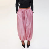 Daiiibabyyy  Casual Pocket Office Women's Pants Fashion Pleated Straight Pants Simple Solid Color Elastic Waist Long Pants
