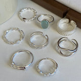 Daiiibabyyy Irregular Geometric Moonstone Silver Open Rings for Women Fashion Design Simple Personality Combination Ring Wholesale