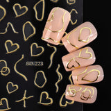 Daiiibabyyy Gold Silver Stripe Lines Nail Stickers Self Adhesive Holographic Love Heart Sliders for Nails Swirls Cruved Wave Decals Manicure