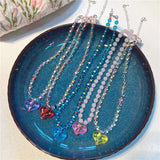 Daiiibabyyy  New Colorful Bead Necklace Sweet Cute Girlish Style Transparent Heart-Shaped Collarbone Chain Novel Necklace Women's Jewelry