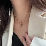 Daiiibabyyy  Maillard Brown Natural Stone Pendant Necklace for Women Oval Opal Gold Color Charm Sweater Chain Chokers French Elegance Jewelry