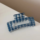 Daiiibabyyy  Dark blue transparent plaid hair claw clip simple elegant disc hair shark clip versatile daily high-end hair accessories