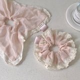 Daiiibabyyy  1PC Pink Lace - Trimmed Hair Accessories Set, Romantic Scrunchies For Women, Elegant Hair Ties For Daily And Party Wear