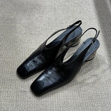 Daiiibabyyy  New Women's Flat Head Sandals Genuine Leather Strap Buckle Mule Shoes Low Cut Fashionable Square Head Unique Design