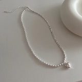 Daiiibabyyy  Korea Silver Color Acrylic Beads Pearl Strand Choker Necklaces for Women Pink Color Enamel Love Heart Pendant Necklace