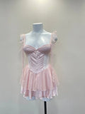 Daiiibabyyy  French Nightgowns Retro Lace Short Nightdress Women's Sleepwear Imitation Silk Transparent Suspender Nighty for Ladies