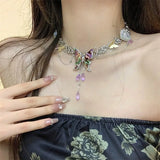 Daiiibabyyy  Dazzling Butterfly Metal Tassel Necklace Punk Exaggerated Luxury Choker Dinner Party Elegant Jewelry for Women Unisex