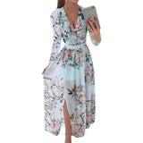 Daiiibabyyy  Women floral Chiffon Flower Dress trends new in Ladies Elegant V Neck short Sleeve korean style Summer Dress Female Clothes