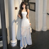 DAIIIBABYYY  -  French Sweet Girl Style Bow Sling Dress For Women Summer Design Sense One And More Wearing A-line Blue Short Strap Dresses