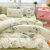 DAIIIBABYYY  -  New Little Fresh Pure Cotton Four Piece Set with 40 Thread Count All Cotton Bedding Ins Bed Sheet and Quilt Set with 4