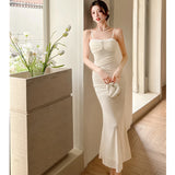 DAIIIBABYYY  -  Summer White Pleated Bodycon Chic Diamonds Sling Dress Women Elegant Luxury Dance Party Dress 2025 Korean Fashion Evening Dress