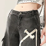 Daiiibabyyy Black American Retro Jeans Wide Leg Baggy Pants Trousers Y2k Fashion 2024 Boyfriend Loose Versatile Denim Pants Straight Jeans