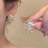 Daiiibabyyy  Sparking Snowflake Earrings for Women Shiny Cubic Zirconia Imitation Firework Exquisite Earring Christmas New Year Party Jewelry