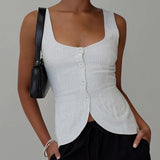 Daiiibabyyy  Women Elegant Vintage Tank Top Button Down Sleeveless Shirt Vest Square Neck Slim Fit Crop Tops Going Out Workwear