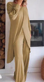 DAIIIBABYYY  -  Women's Long Sleeved Set Wide Leg Pants Set Irregular Fashion Casual Cross Size Two-piece Set