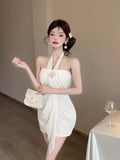 Daiiibabyyy  Pure and Unique Halter Neck Strapless Dress Nightclub Mesh Makes You Look Thin