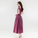 Daiiibabyyy  New Summer French Elegant Sexy Slash Neck Simple Summer Dress Women's Slim Waist Fuff Short Sleeve Solid Long Evening Dress