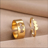 Daiiibabyyy  New Arrival Trendy Stainless Steel Bat Couple Rings for Women Men Punk Opening Hip Hop Rock Finger Jewelry Set Gift Colorfast