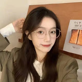 DAIIIBABYYY  -  New Fashion Anti-Blue Light Glasses Glitter Metal Gold Color Frame Flat Lens Plain Eyeglasses Women Large Square Frame Eyewear