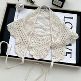 Daiiibabyyy  Korean Sweet Handmade Knitted Crochet Hollow Triangle Scarf Solid Color Hair Tie Scarf Hijabs