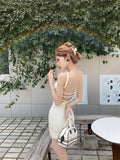 DAIIIBABYYY  -  Sweet Hot Girl White Knitted Strap Dress for Women's Summer Vacation Style Sexy Chic Hip Wrap Short Dress Fashion Female Clothes