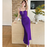 DAIIIBABYYY  -  Summer White Pleated Bodycon Chic Diamonds Sling Dress Women Elegant Luxury Dance Party Dress 2025 Korean Fashion Evening Dress