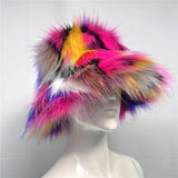 Daiiibabyyy  y2k Fluffy Faux Fur Bucket Hat Women Rabbit Fur Warm Thick Plush Winter Hat Lady Luxury Fashion Furry Panama Fisherman Cap