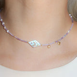 Daiiibabyyy  Natural moon and star purple beaded chain, fresh and elegant, fashionable accessory