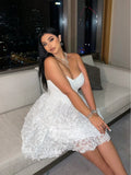 Daiiibabyyy  Plus Size 2025 Summer New Models Elegant Three-Dimensional Flowers Flowers Net Yarn Patchwork Corset Dress Polyester Material