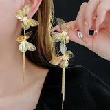 Daiiibabyyy  Exaggerated Metal Butterfly Zircon Tassel Long Earrings For Women Party Light Luxury Accessories Daily Fashion Jewelry