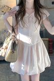 Daiiibabyyy  Pink Polka Dot Doll Collar Mini Dress Women's Summer New Style French Waist Cinched Beautiful Bud Short Skirt Dress