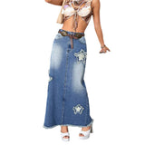 Daiiibabyyy Vintage Slit Denim Skirts Women Casual Chic American Style Baggy High Waist Trendy Streetwear Skirts