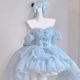 DAIIIBABYYY  -  Customized Lolita Bow Design Princess Ball Gown Dresses Sweet One Shoulder Pleated Tiered Birthday Party Vestidos Sweet Flower