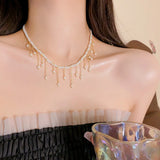 Daiiibabyyy  Fashion Grace Dazzling Pearl Lace Pendant Necklace for Women Gentle Temperament Ladies Clavicle Chain Exquisite Party Jewelry