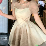 DAIIIBABYYY  -  Japanese Summer Lolita New Spliced Lace Gauze Bandage Fashion Slim Minimalist Casual Puff Sleeve Princess Party Dresses