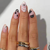 Daiiibabyyy  24Pcs Purple Bat French with Design Fake Nails Mid-length Almond Press on False Nails Halloween Detachable Full Cover Nails Tips