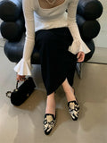 Daiiibabyyy  Spring  Fashion Design Embroidery Pointed Toe Mules Slippers Women Low Heels Comfortable Party Shoes Zapatos De Mujer
