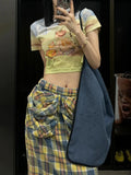 DAIIIBABYYY  -  Tall Girl Checkered Maxi Long Skirt Women Contrast Straight Loose Big Pockets Cargo Skirt Casual Holiday Retro Clothes